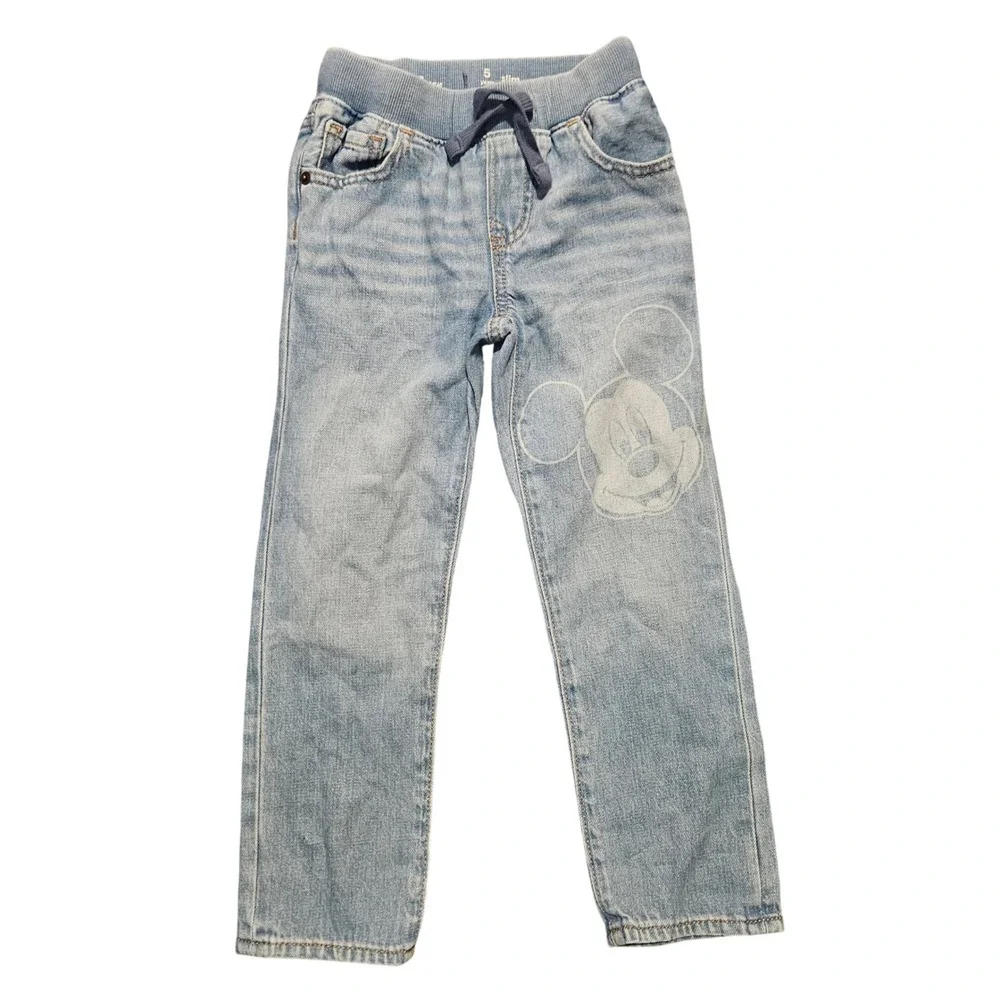 Gap Kids Boys Light Wash Denim Jeans Mickey Mouse Graphic‎ Pull On Waist size 5y